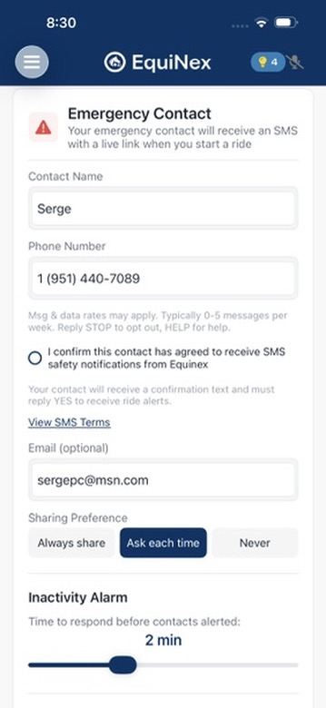 In-app SMS consent screen